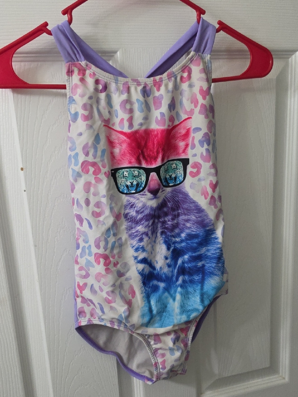 Girls One-Piece Swimsuit with Colorful Sunglasses Cat